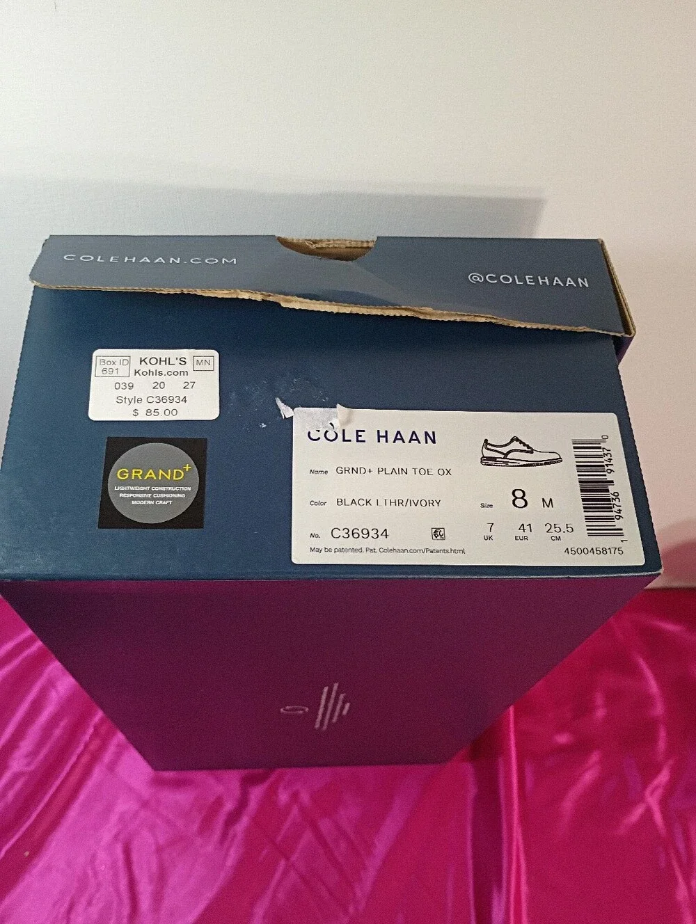 Cole Haan Grand+ Shoes Mens Size 8 M Leather Plain Toe Oxford C36934 NIB.
